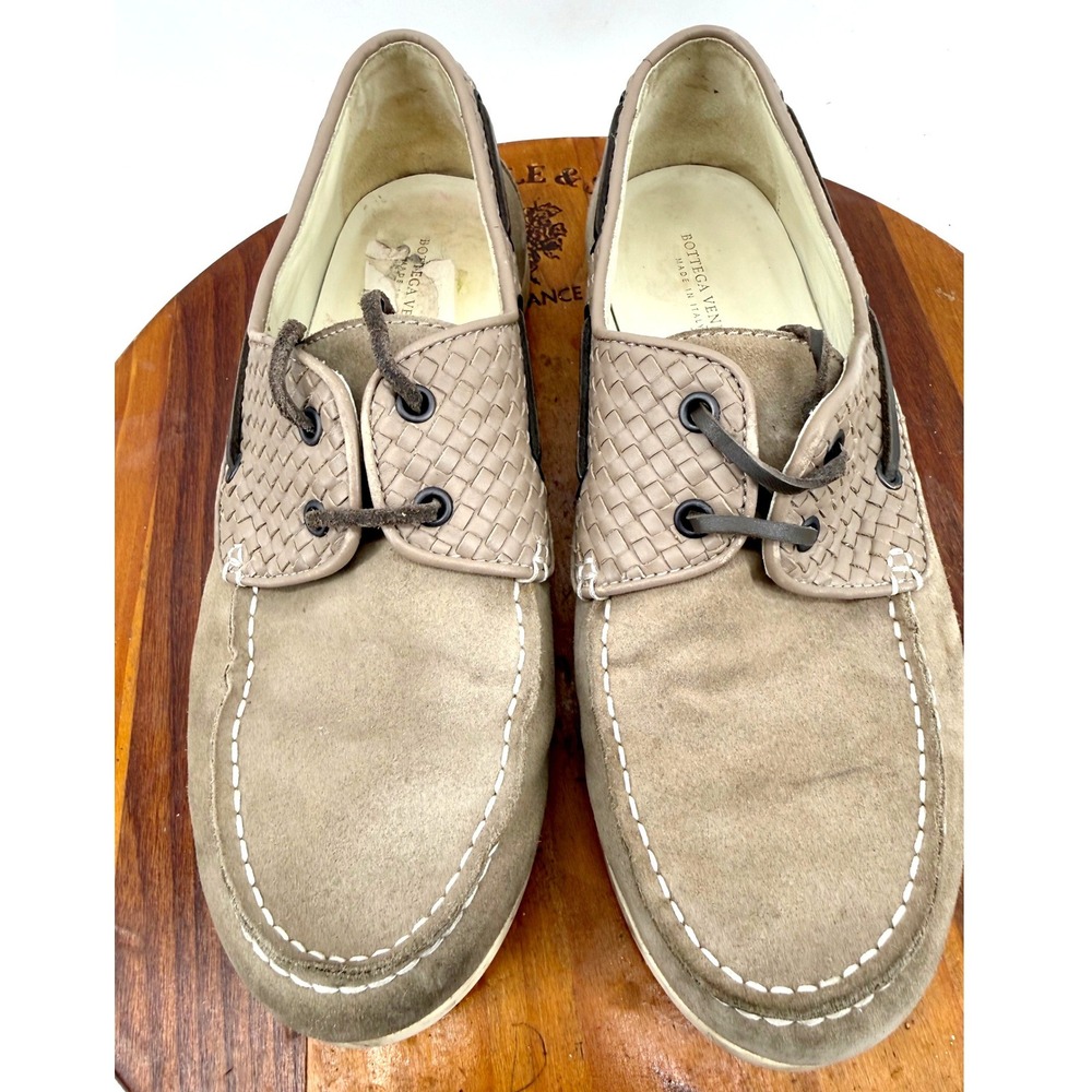 Bottega Veneta Intrecciato Weave Boat Shoes Loafers Men 8 US 41 EU Taupe Italy - Picture 5 of 8